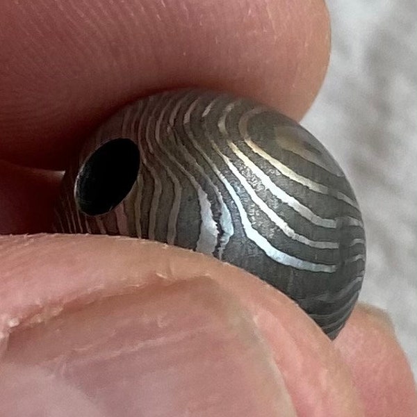 Damascus, Mokume Gane round Bead - Custom made -15 mm with a 3.5mm hole