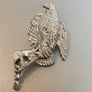 Hand cast and carved Eagle on Gloved hand Brooch - English Silver Pewter