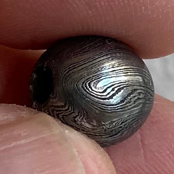 Damascus, Mokume Gane round Bead - Custom made -12mm bead with a 3.5mm hole