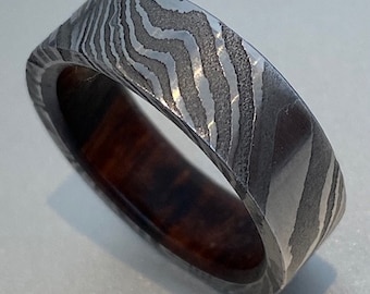Custom made Damascus steel 8mm Wedding Band - four steels, fused into one stunning ring