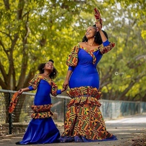 African Mum and daughter matching outfit/African mommy and me/ women's dress/African Kente dress/mermaid dress