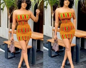 African kente mini dress for women /Ankara dress/short  dress/kente dress/African Ankara print dresses/African women's clothing