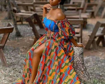 African print wedding dress/African maxi dress/ African clothing for women/long Ankara dresses/African wedding gowns/African women's outfit