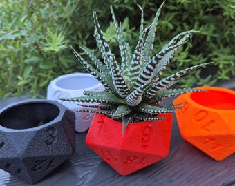 D20 Dice Planter, 20 Sided Dice Succulent Pot, 3D Printed DnD Cactus Planter, Nerdy Desk Decor Gift