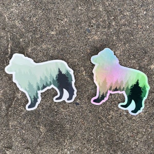 Adventure Aussie Sticker, Australian Shepherd PNW holographic sticker, Nature dog sticker, Australian shepherd hydroflask sticker, PNW