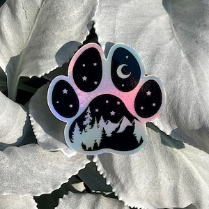 Holographic Adventure Paw Print, Dog Paw Print PNW holographic sticker, Nature dog sticker, Cat Paw Print, Adventure hydroflask sticker, PNW