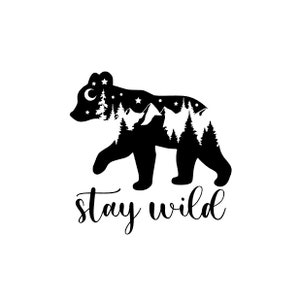 Stay Wild bear cub decal, outdoors decal, tree camping bumper sticker, PNW sticker, permanent decal/bumper sticker, explore sticker