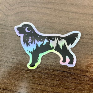 Holographic Adventure Golden Retriever sticker, Golden holographic sticker, Nature dog sticker, Adventure hydroflask sticker, PNW
