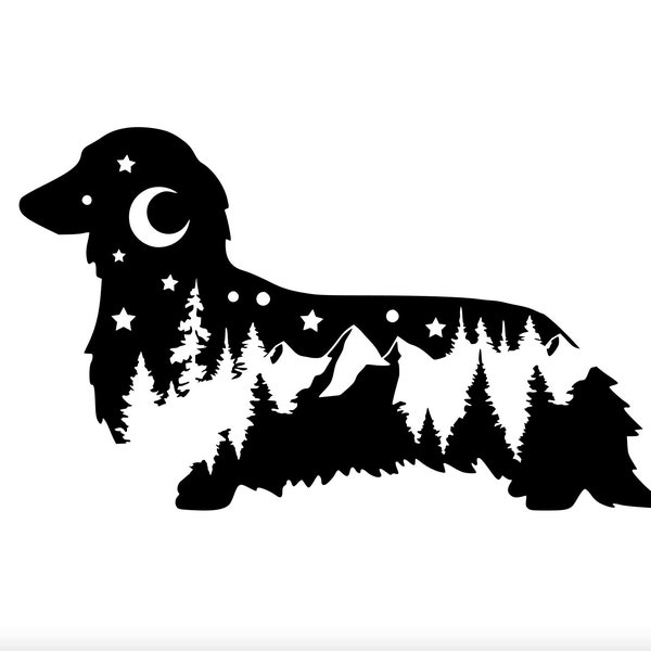 Adventure Dachshund, Wiener Dog nature bumper sticker, long haired wiener dog, dog mom, dog sticker, Dachshund decal, PNW