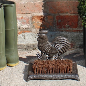 Cast Iron Cockerel Boot Brush, Rustic Vintage Style Boot Cleaner