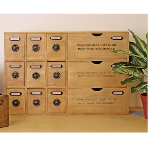 Organiseur de rangement de bureau en bois à 12 tiroirs, compartiments pour fiches bibelots, plaque signalétique, décoration pour la maison et le bureau.