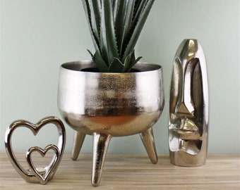 Silver Metal Planter Bowl With Feet 35cm