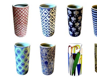 Suporte alto de cerâmica para bengala/guarda-chuva, diversos modelos coloridos com design vintage contemporâneo.