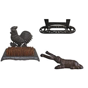 Cast Iron Boot Accessories, Boot Jack, Brush, Scraper, Rustic Vintage Boot Cleaner