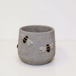 Cement Bee Planter, Grey Embossed Plant Pot