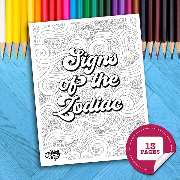 Signs Of The Zodiac Coloring Pages | Printable Coloring Pages | Adult Coloring Pages | Instant Download PDF