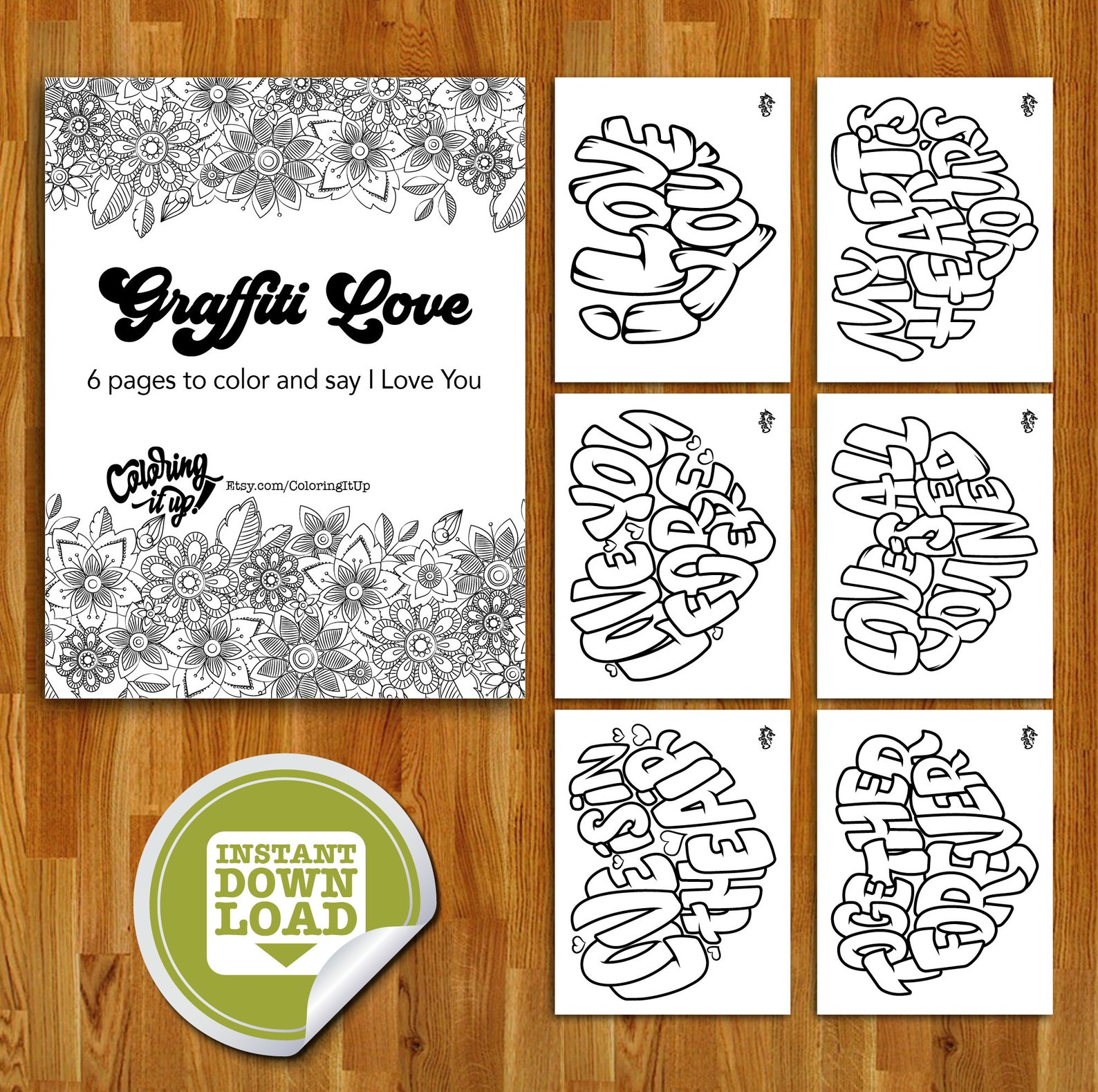 Graffiti Love 6 Pages to Color and Say I Love You (Instant Download) - Etsy