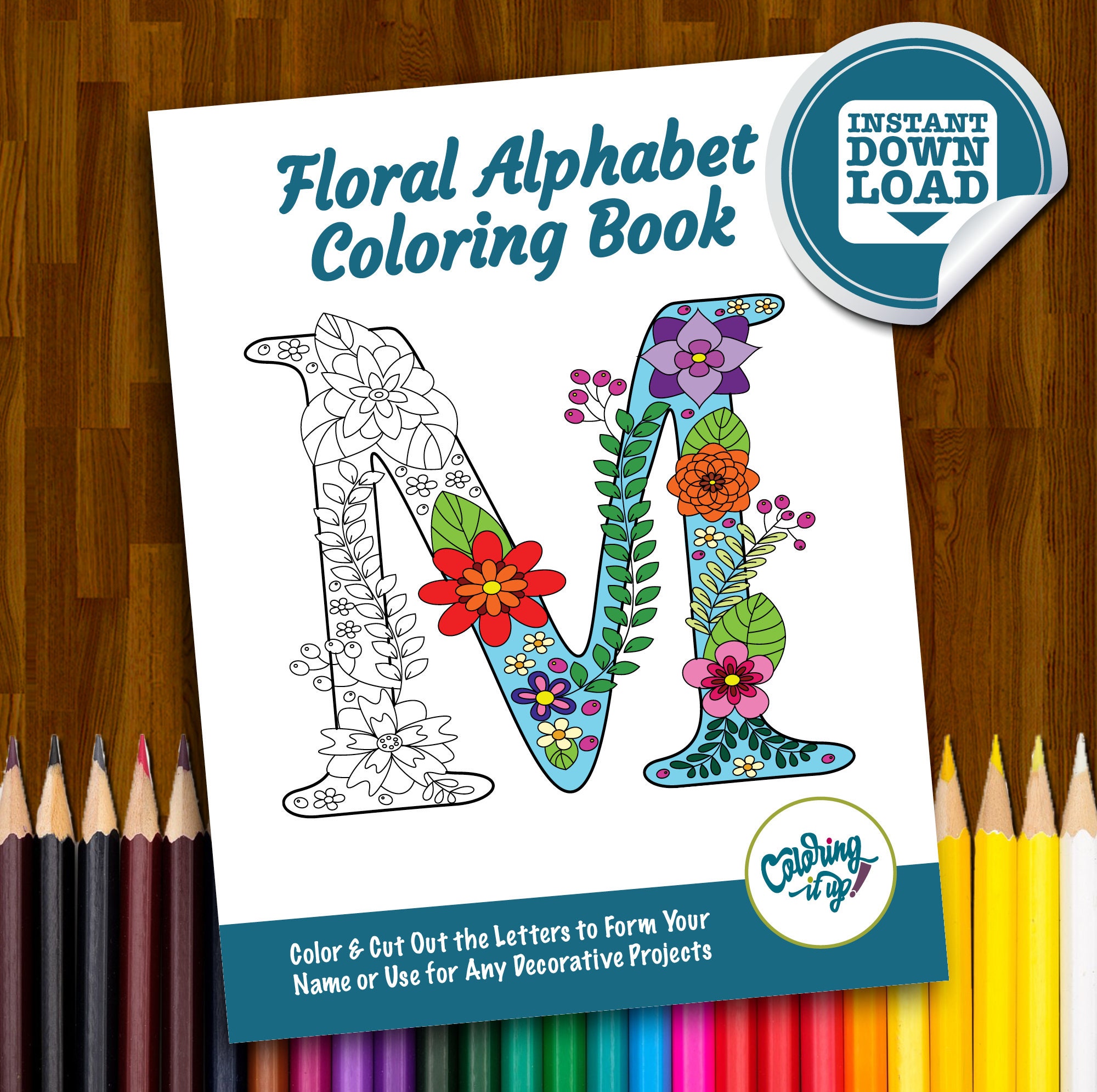 Flower Alphabet Coloring Book Printable Coloring Pages Adult Coloring ...