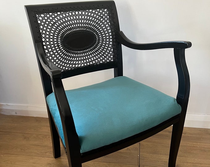 Black Cane Chair Cane Back Chair Black and Teal Chair Black Etsy UK