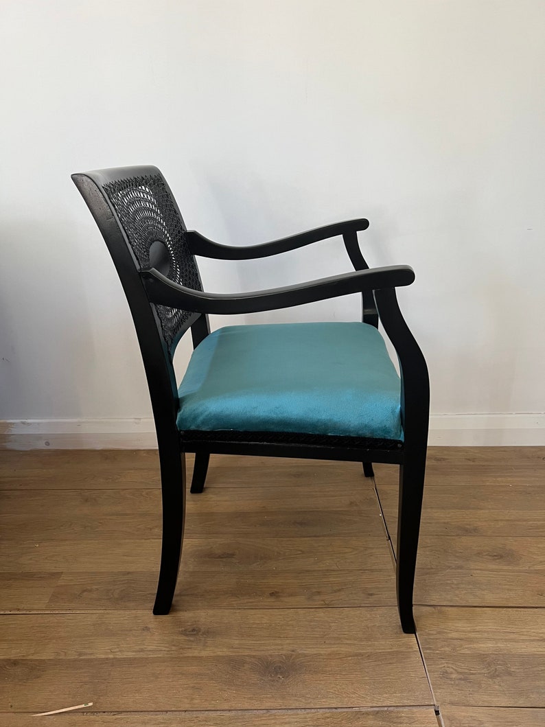 Black Cane Chair Cane Back Chair Black and Teal Chair Black Etsy UK