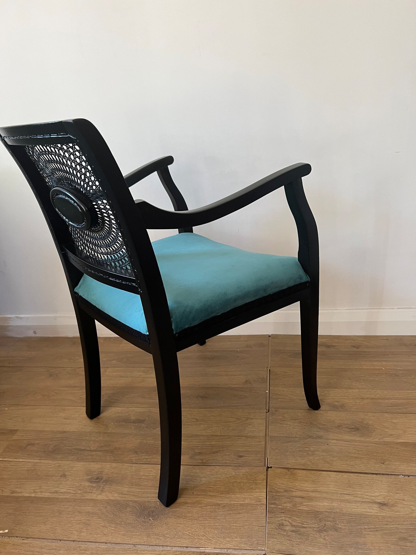 Black Cane Chair Cane Back Chair Black and Teal Chair Black Etsy UK