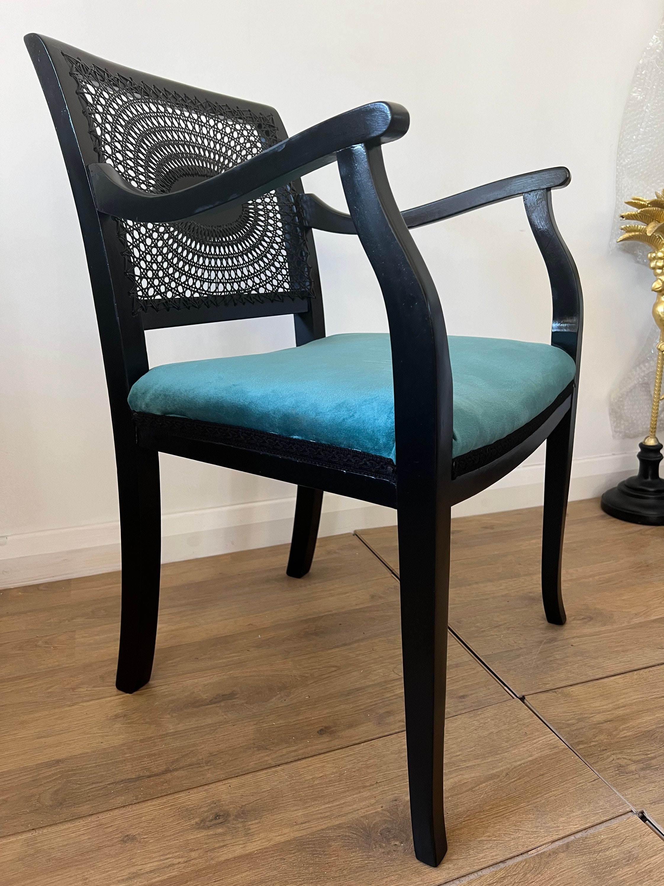 Black Cane Chair Cane Back Chair Black and Teal Chair Black Etsy UK