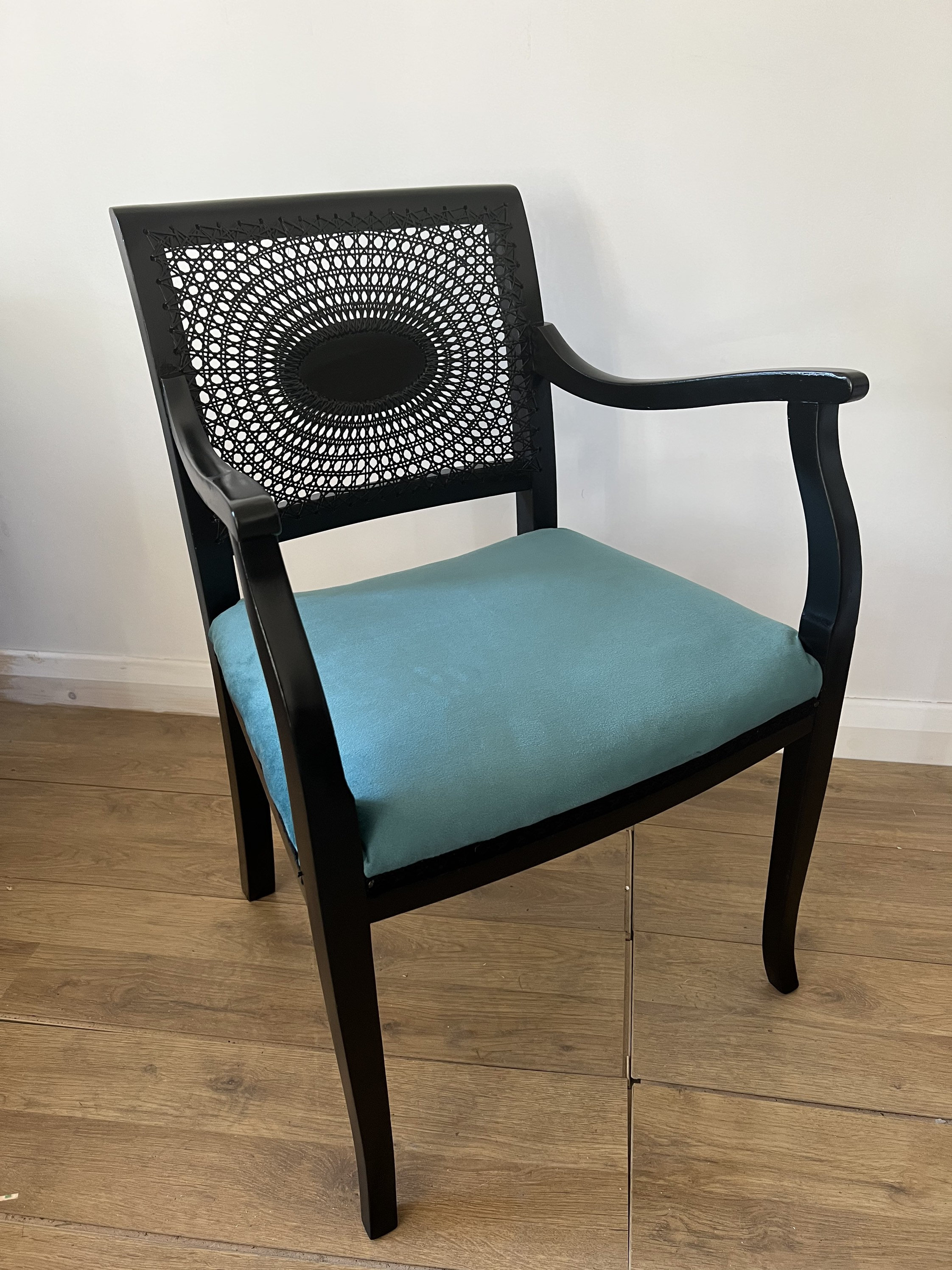 Black Cane Chair Cane Back Chair Black and Teal Chair Black Etsy UK