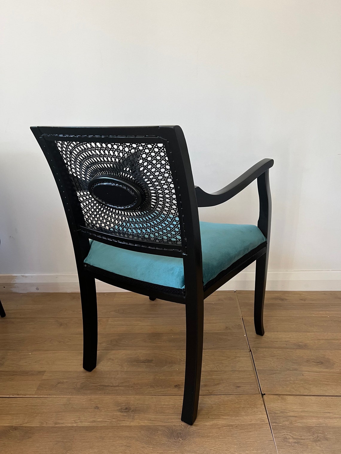 Black Cane Chair Cane Back Chair Black and Teal Chair Black Etsy UK