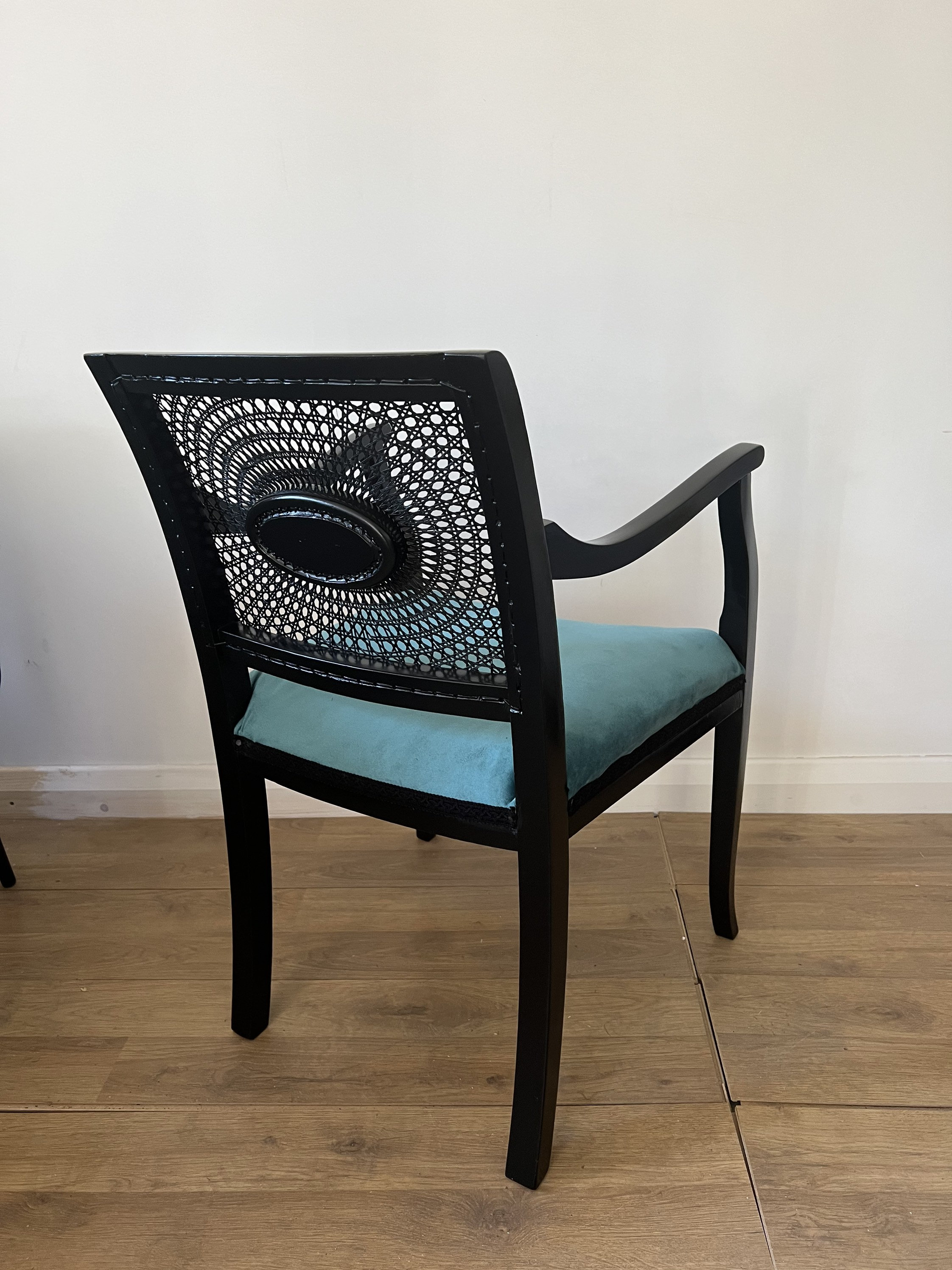 Black Cane Chair Cane Back Chair Black and Teal Chair Black Etsy UK