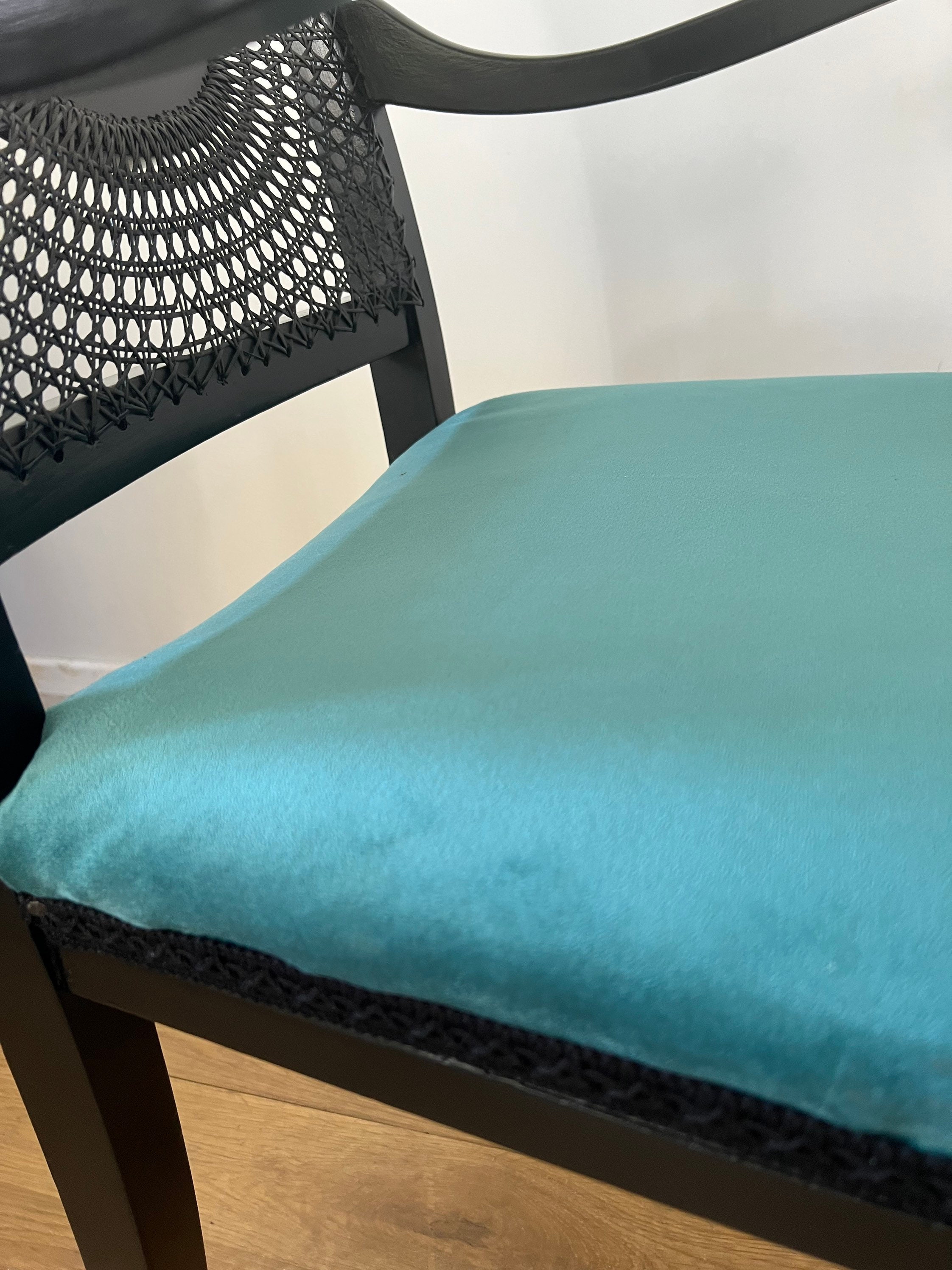 Black Cane Chair Cane Back Chair Black and Teal Chair Black Etsy UK