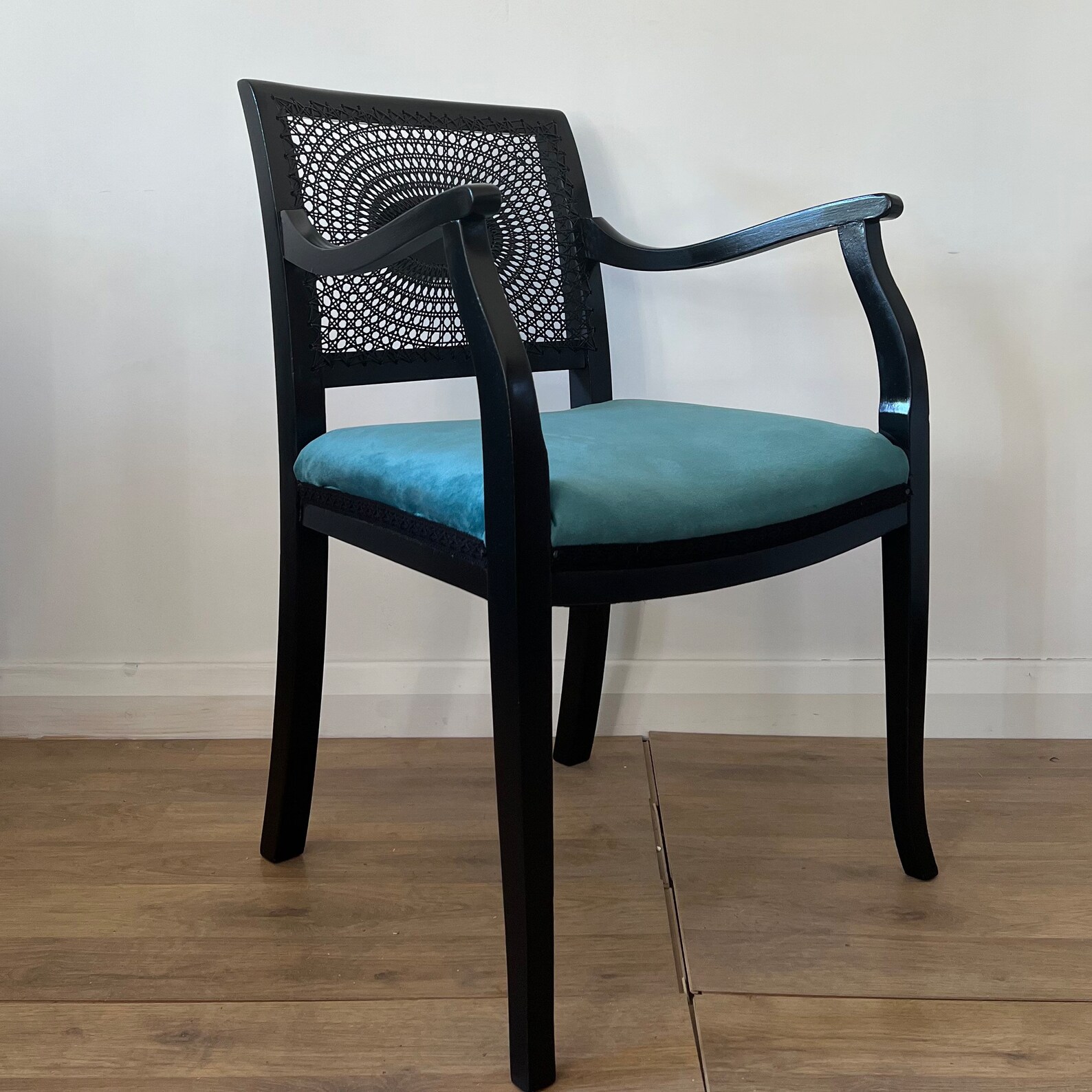 Black Cane Chair Cane Back Chair Black and Teal Chair Black Etsy UK