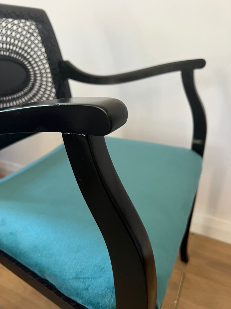 Black Cane Chair Cane Back Chair Black and Teal Chair Black Etsy UK