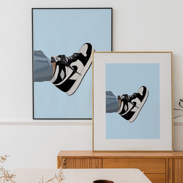 Black Nike Jordan 1 Print | Sneaker Art | Nike Jordan Poster | Shoe Poster Series | Blue Print | Trendy Print | Gift Idea |