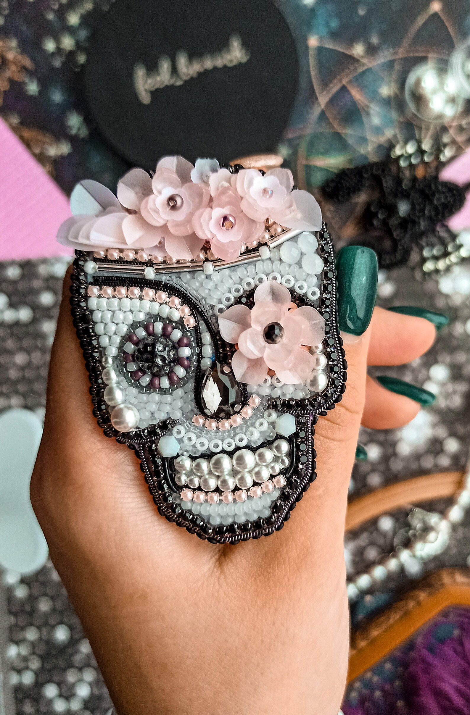 Beaded brooch skull brooch beaded skull brooch Swarovski Etsy