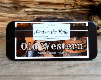 Old Western Cologne; Natural Solid Cologne; Wind on the Ridge's Natural Men's Scents; Essential Oil Cologne; Cologne Tin;