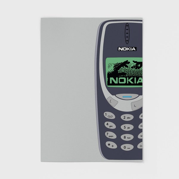 Nokia 3310 - Retro Handy Poster - Vintage Nostalgie - Klassiker - Snake Game - Individuelles Geschenk, grau