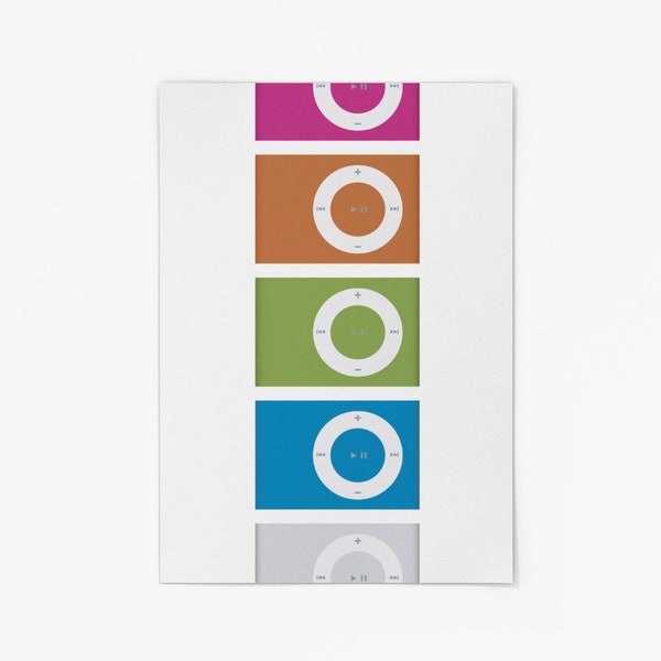 Apple iPod shuffle set - all colours vertical - Classic music MP3 player - Retro poster - Steve Jobs - Custom gift, set - office, home