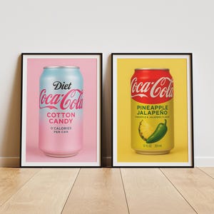 Style de cola | affiche de parodie de coca | Jalapeño et barbe à papa | Décoration murale imprimable Pop Art | Décoration d'intérieur moderne et audacieuse | Art mural | Boissons amusantes