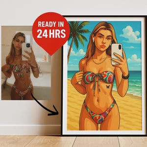 Spersonalizowany portret z kreskówki inspirowany GTA | Niestandardowa komiksowa grafika gracza | Plakat inspirowany grą | Gangster | Wydruk gry wideo |