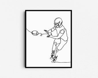 Minimalist Football Line Art, Football Catch, Continuous Line Digital Download, Sports Printable Wall Decor