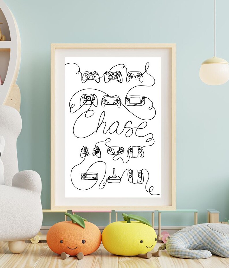 Personalized Video Game Art Print, One Line Gamer Poster With Name