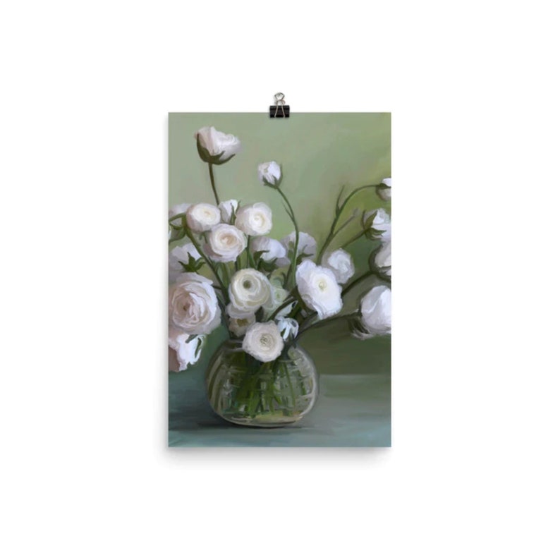 White Roses and Vase Printable Painting, Watercolor Floral Print