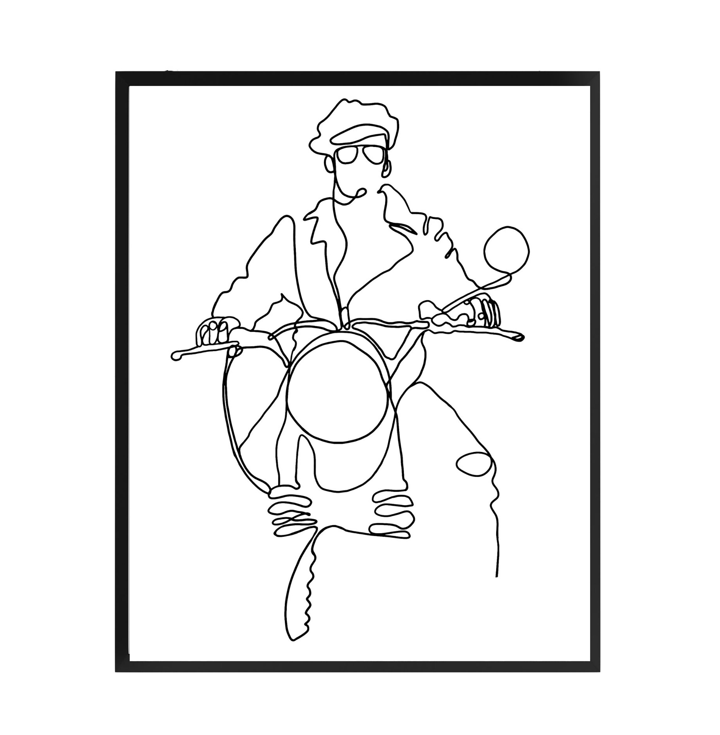 Motorcycle Rider Line Drawing Motorcycle Rider Line Wall Art, Minimalist Chopper Print, Retro ...