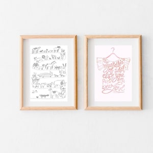 Christian Bible Verse Boho Wall Art, Set of 2 Prints, Girl&#39;s Nursery Print, Noah&#39;s Ark Animals Printable, Colossians 3:14 Wear Love