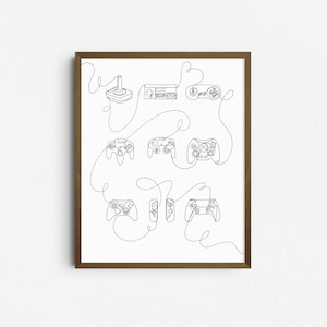 Video Game Controller Line Art, One Line Gamers Drawing, Gaming Room Wall Decor, Minimalist Joystick Print