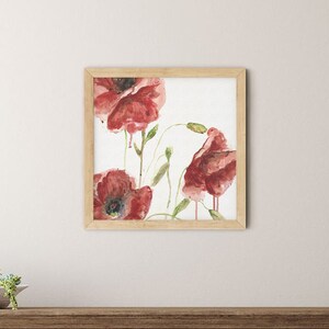 Red Poppies Painting, Original Watercolor Floral Wall Art, Square Wildflowers, Abstract Flowers Print