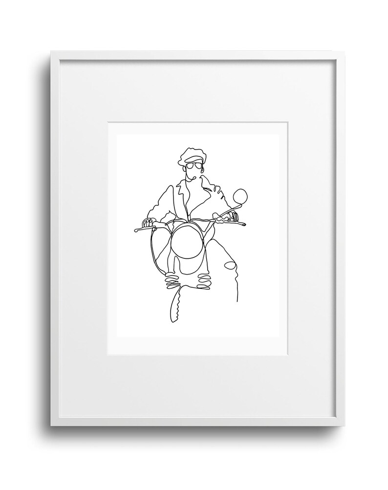 Motorcycle Rider Line Drawing Motorcycle Rider Line Wall Art, Minimalist Chopper Print, Retro ...