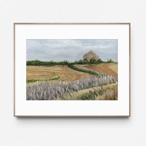 Farm Field Art Print, Country Landscape Print, Rustic Farmhouse Decor, Original Pasture Watercolor Painting