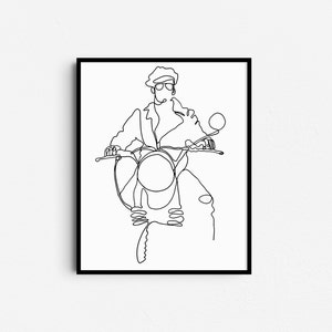 Motorcycle Rider Line Wall Art, Minimalist Chopper Print, Retro Motorbike Continuous Line Drawing, Digital Download Poster