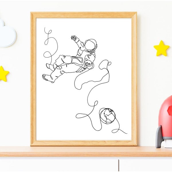 Minimalist Astronaut Line Drawing Print, Printable Spaceman, Single Line Space Art, Outer Space Poster for Nursery